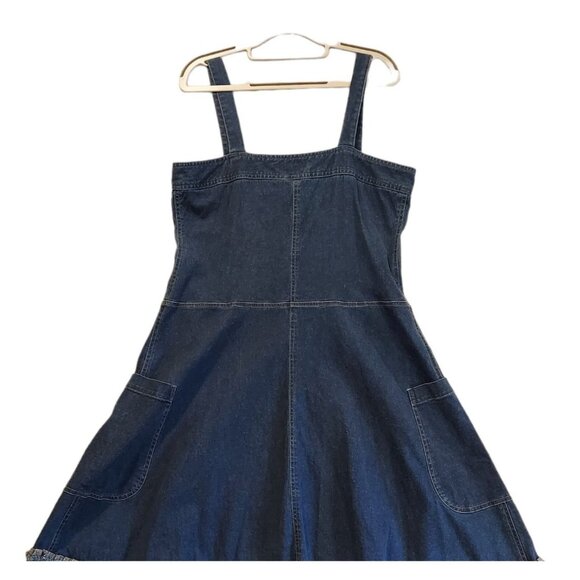 Roamans blue jean Dress size 14p Maxi denim jean fray hem ruffle zip 2 pockets - Picture 4 of 16